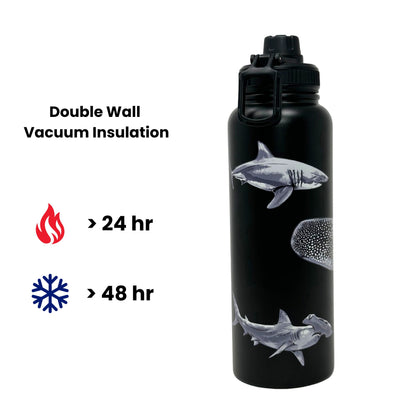 Stainless Steel Water Bottle - Vacuum Insulated, Leak-Proof, 48h Cold, 24h Hot I Discover Sharks Official Shop